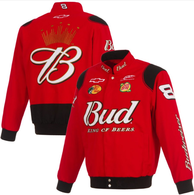 # 8 Dale Earnhardt Jr. - Full-Snap Racing Jacke Budweiser Design in rot