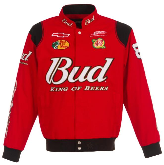 # 8 Dale Earnhardt Jr. - Full-Snap Racing Jacke Budweiser Design in rot