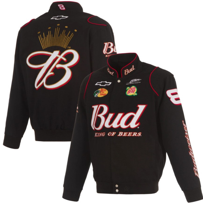# 8 Dale Earnhardt Jr. - Full-Snap Racing Jacke Budweiser Design in schwarz