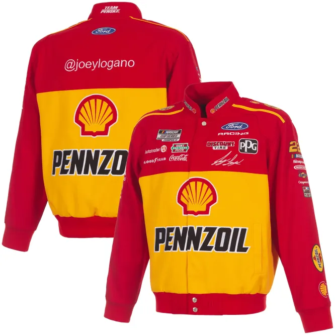 #22 Joey Logano - Nascar - Pennzoil Full-Snap Racing Jacke in gelb-rot