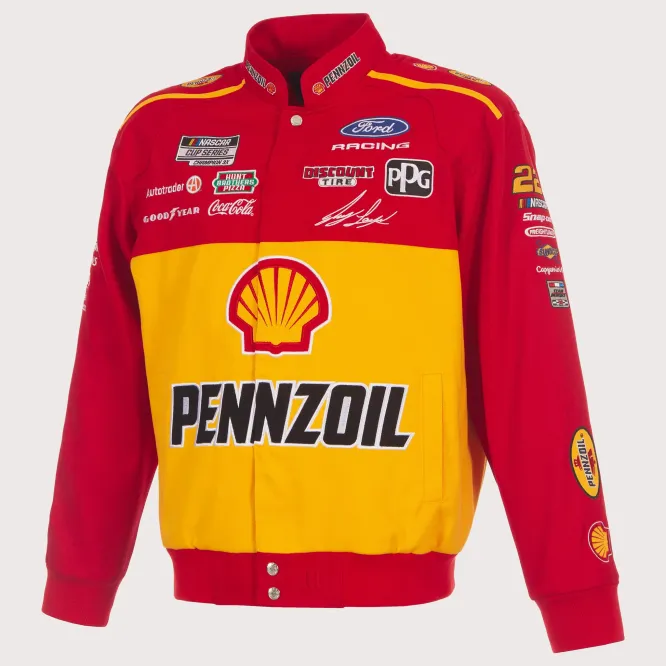 #22 Joey Logano - Nascar - Pennzoil Full-Snap Racing Jacke in gelb-rot